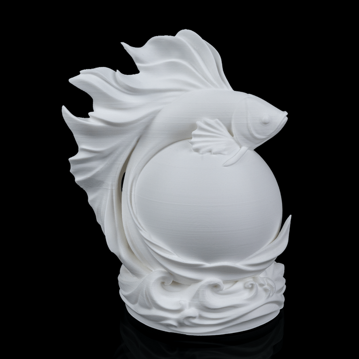 Unlit Betta Fish Sphere Desk Lamp showing sculptural fish-inspired design around globe