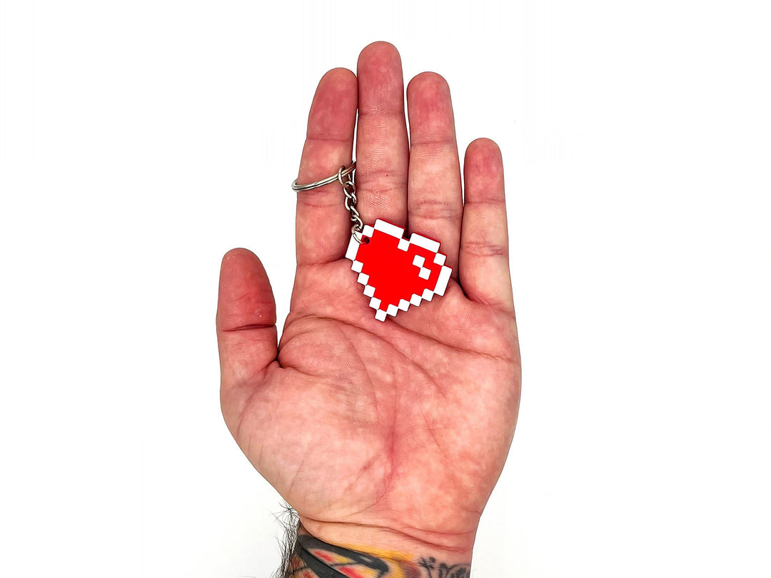 Retro 8-Bit Heart Keychain